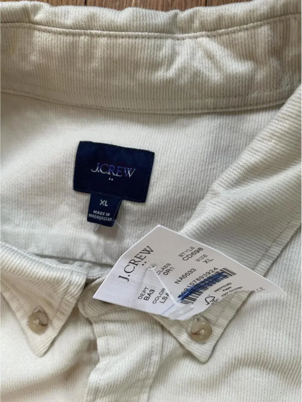 J. Crew Men's Corduroy Shirt Beige Cream XL Long Sleeve New With Tags
